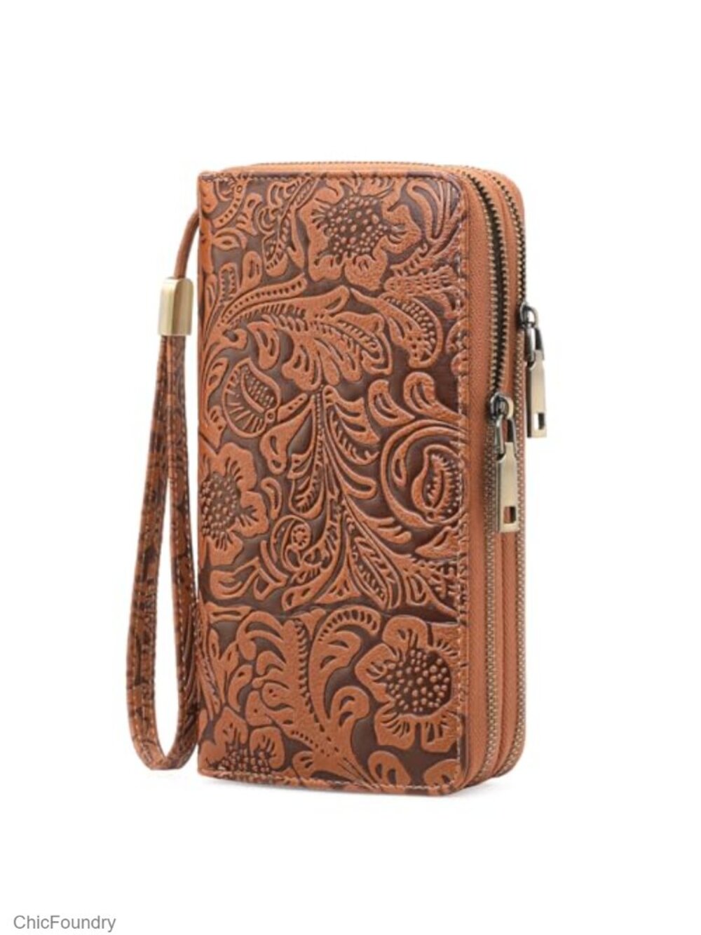 Vegan Leather Wristlet Wallet RFID Blocking Double Zip Card Holder